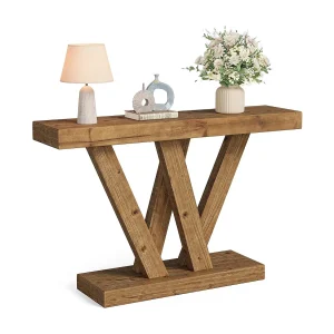 Consoletafel van massief hout, 120 cm, landelijke haltafel met dubbele V-vormige voet