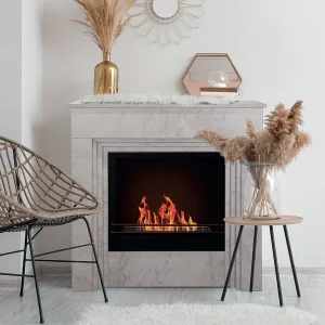 Cheminée au bioéthanol BELLINI en bois effet marbre blanc Fabriqué en Italie L96 x P35 x H96 Cheminée au bioéthanol BELLINI en bois effet marbre blanc Fabriqué en Italie L96 x P35 x H96