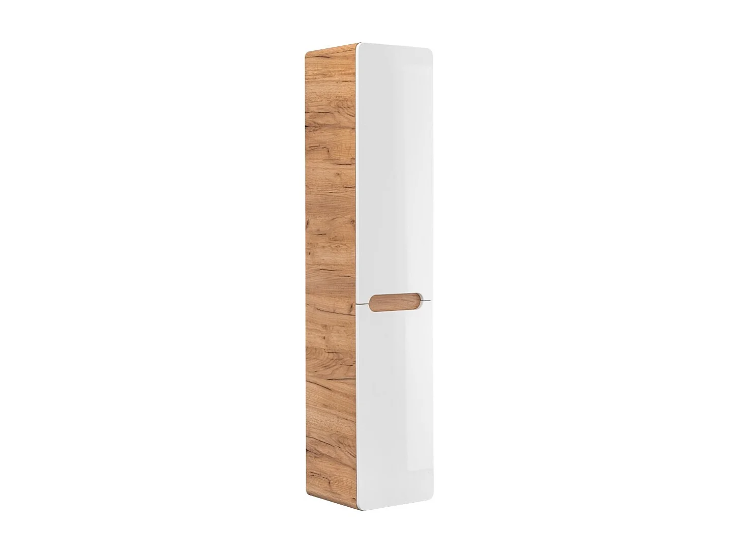Colomkast badkamer ERBANO - Licht eiken en glanzend wit - 35x68 cm - 2 deuren - Om op te hangen