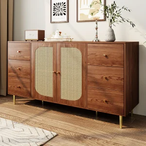Bruin dressoir – Dressoir met 6 lades en 2 deuren – handgemaakt rotan design