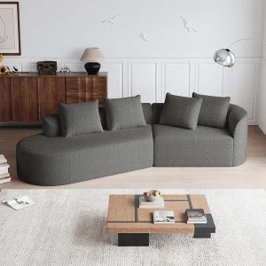 Donkergrijze hoekbank – 4-zitsbank met 4 decoratieve kussens en rugleuning – Chenille Donkergrijze hoekbank – 4-zitsbank met 4 decoratieve kussens en rugleuning – Chenille