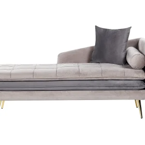 Chaise longue fluweel beige/grijs rechtszijdig GONESSE Chaise longue fluweel beige/grijs rechtszijdig GONESSE