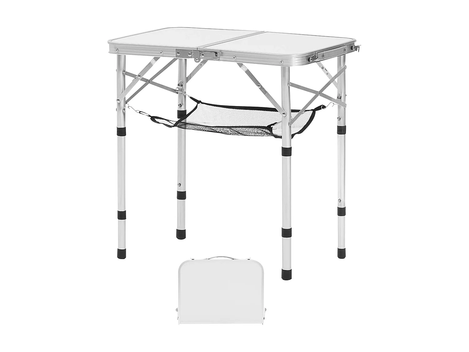 Campingtafel SucceBuy Opvouwbaar 60x40 cm, Licht en Compact Draagbaar Bijzettafeltje, van Aluminium MDF, Hoogte Verstelbaar, voor Picknick, Zilver