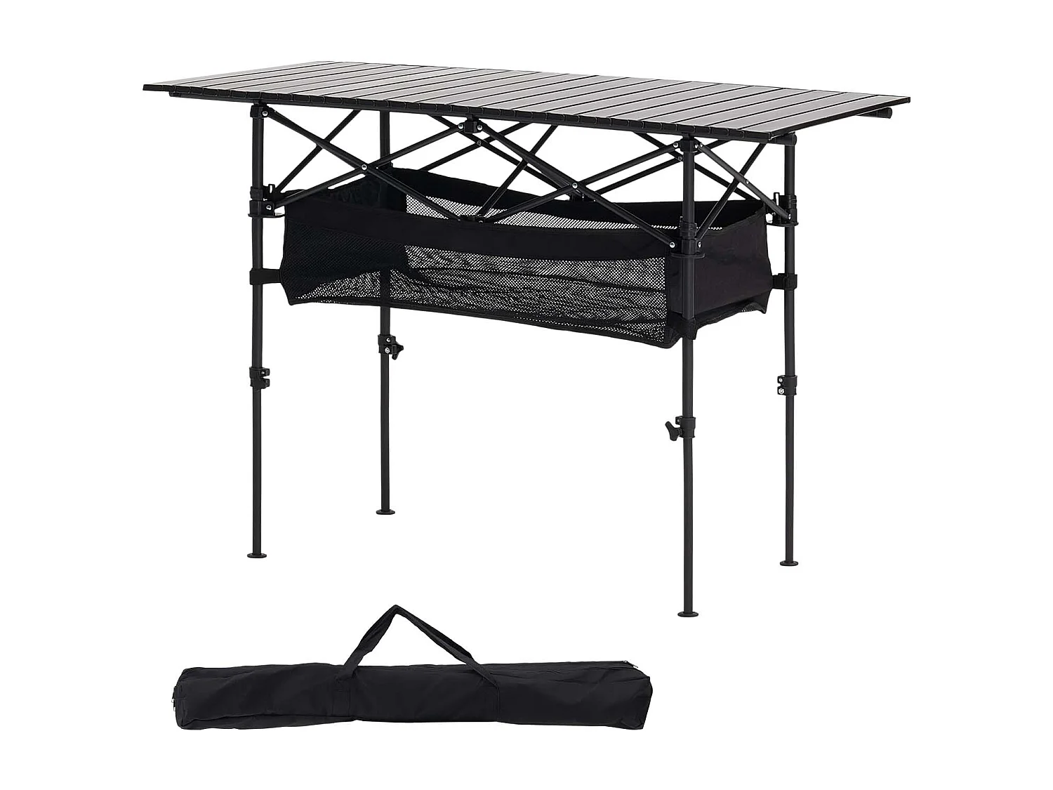 Campingtafel SucceBuy Opvouwbaar en Oprolbaar 120x55 cm, Draagbaar Bijzettafeltje van Aluminium, met Instelbare Hoogte en Grote Draagtas
