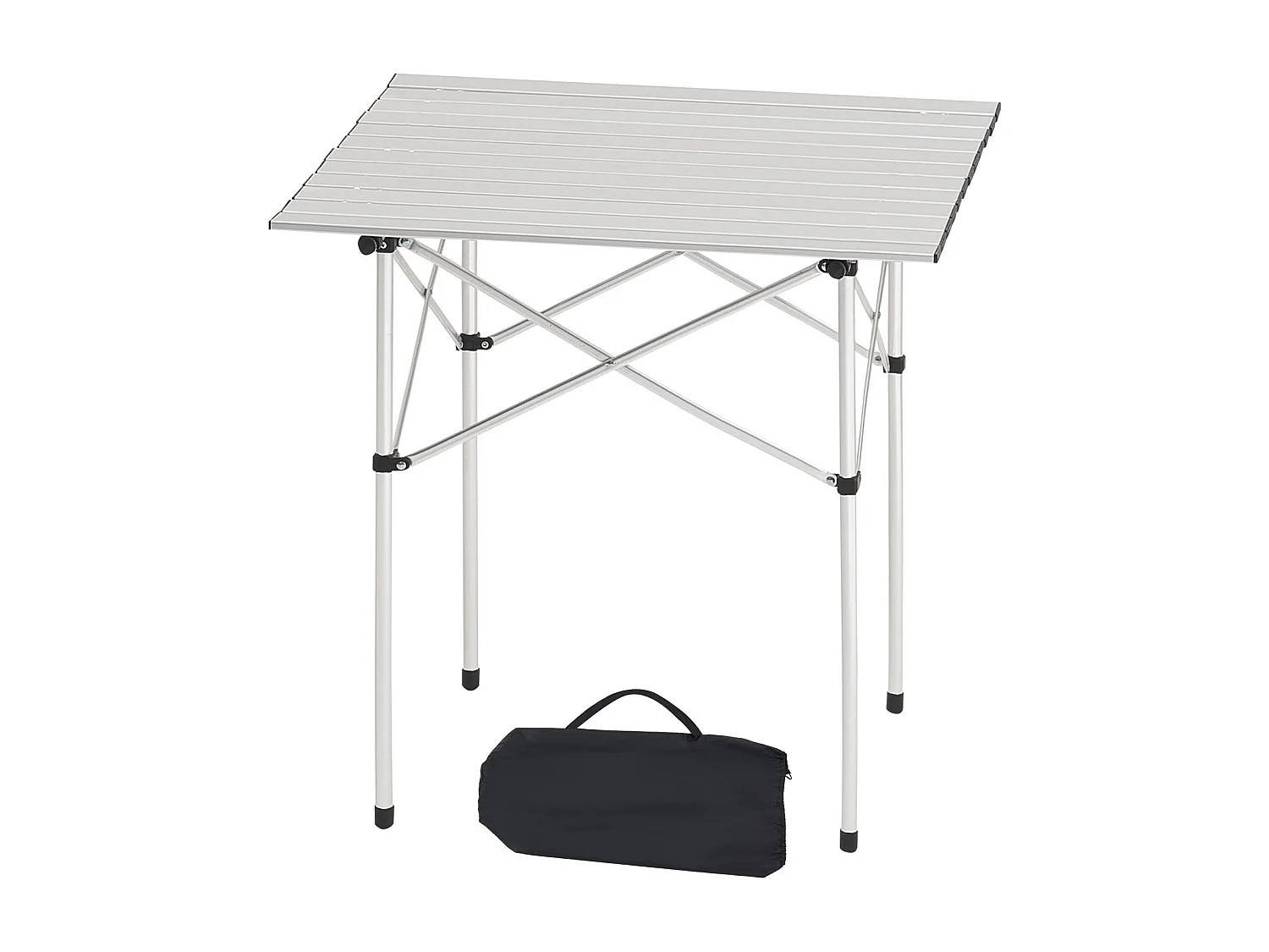 Campingtafel SucceBuy Opvouwbaar en Oprolbaar 70x70 cm, Draagbaar Bijzettafeltje met Draagtas, van Aluminium, voor Buitenkeuken