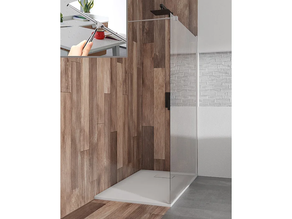 Douchebak VIDAR 90x120 rechthoek wit + inloopdouchewand KETIL Chrome 120x195 transparant glas + douchewisser