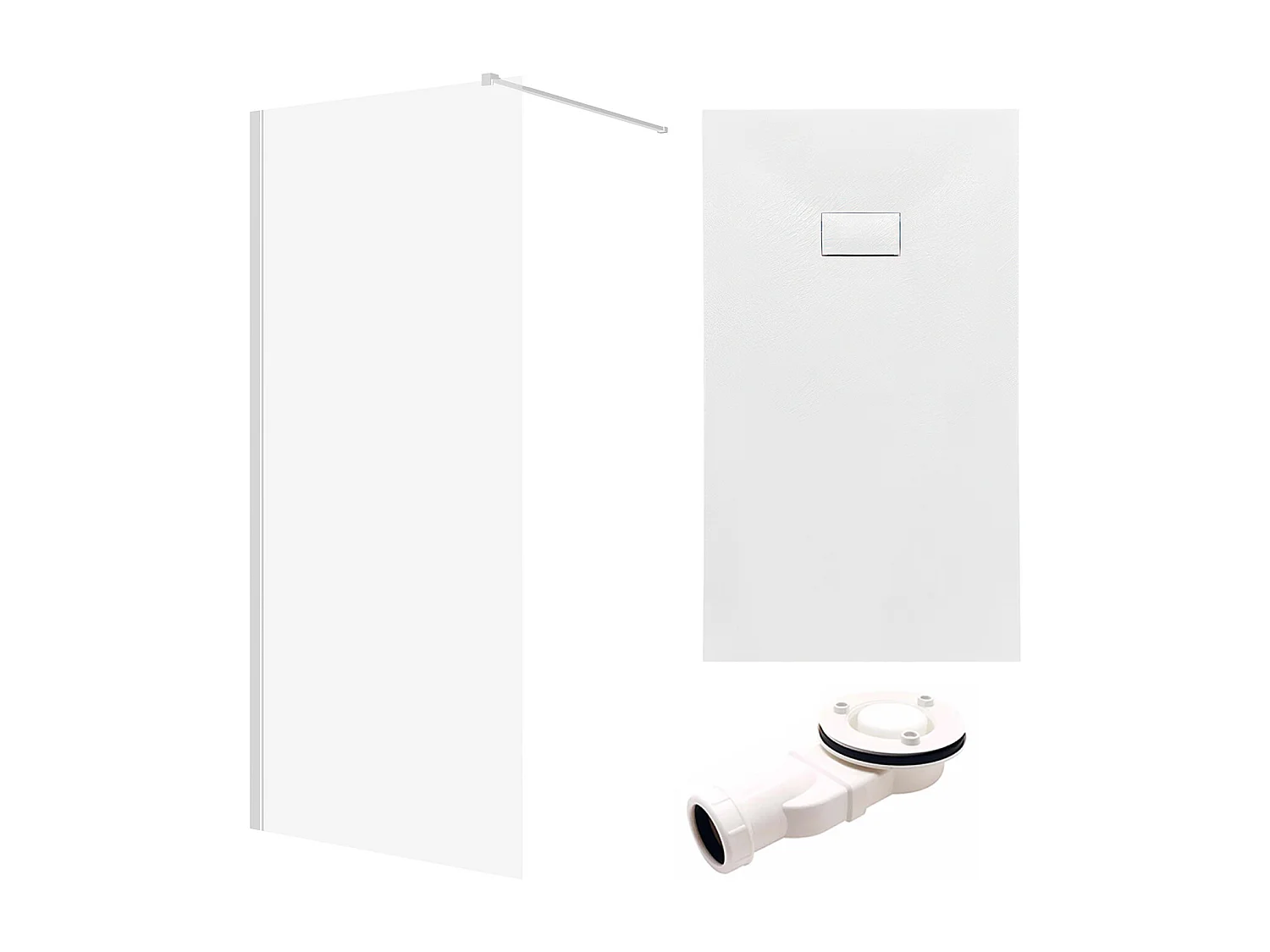 Douchebak VIDAR 90x120 rechthoekig wit + douchewand in Italiaanse stijl KETIL Chrome 120x195 8 mm transparant Nano-glas