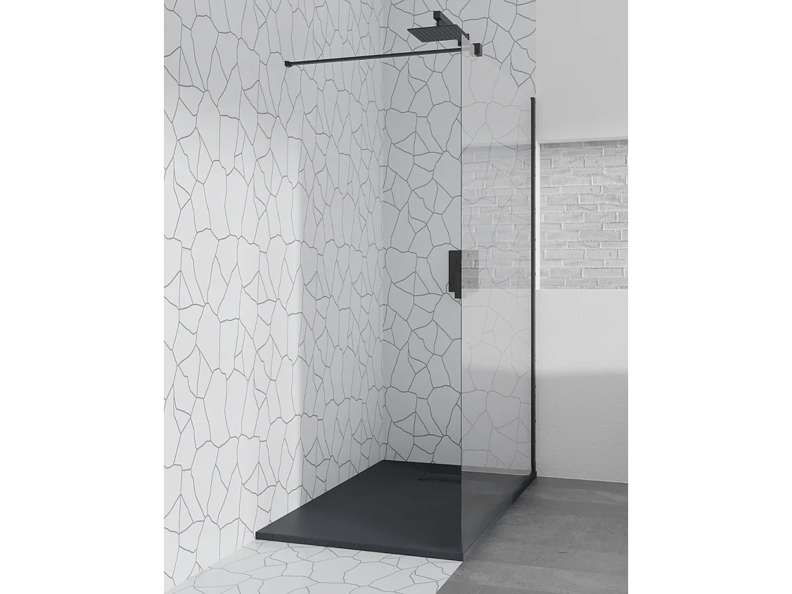 Douchebak VIDAR 80x100 zwarte rechthoek + inloopdouchewand KETIL zwart 100x195 8 mm transparant nano-glas.