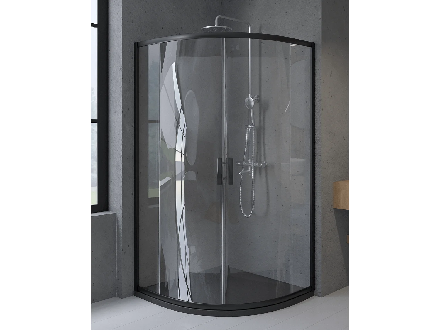 Douchecabine kwartcirkel HELA zwart 80x80 190 cm nanoglas transparant gehard