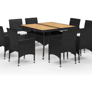 Deerlijk 9-delige Tuinset poly rattan en acaciahout zwart Deerlijk 9-delige Tuinset poly rattan en acaciahout zwart