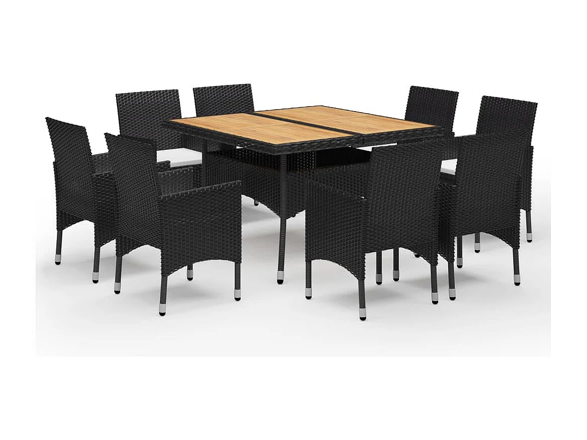 Deerlijk 9-delige Tuinset poly rattan en acaciahout zwart