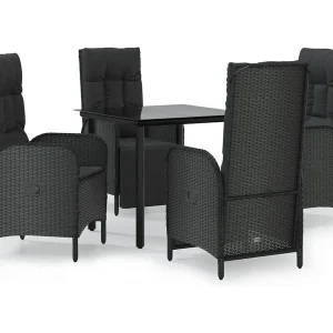 De Haan 5-delige Tuinset met kussens poly rattan zwart De Haan 5-delige Tuinset met kussens poly rattan zwart