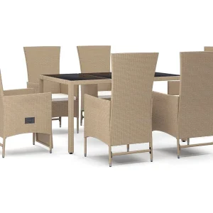 Briena 7-delige Tuinset met kussens poly rattan beige Briena 7-delige Tuinset met kussens poly rattan beige
