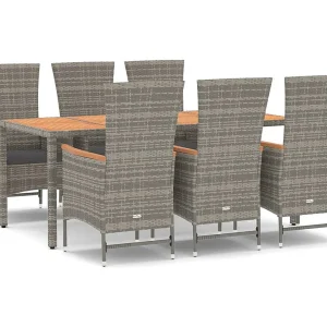 Brunnir 7-delige Tuinset met kussens poly rattan grijs Brunnir 7-delige Tuinset met kussens poly rattan grijs