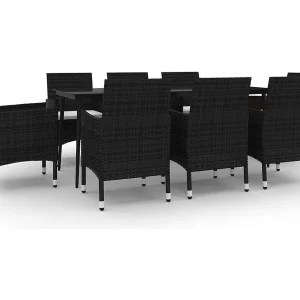Carlinville  9-delige Tuinset met kussens poly rattan en glas