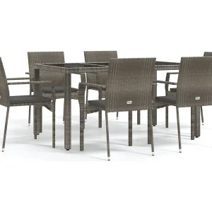 Daniela Patricia 7-delige Tuinset met kussens poly rattan grijs Daniela Patricia 7-delige Tuinset met kussens poly rattan grijs