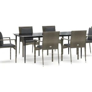 Chelan 7-delige Tuinset met kussens poly rattan zwart en grijs Chelan 7-delige Tuinset met kussens poly rattan zwart en grijs