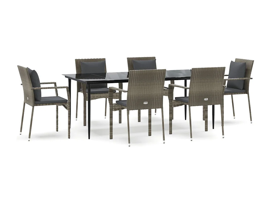 Chelan 7-delige Tuinset met kussens poly rattan zwart en grijs