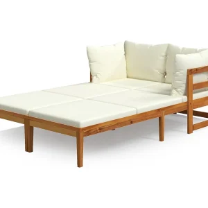 Carrollton  Ligstoelen 2 st met crèmewitte kussens acaciahout