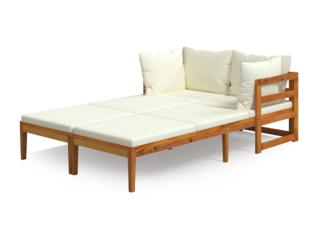 Carrollton Ligstoelen 2 st met crèmewitte kussens acaciahout