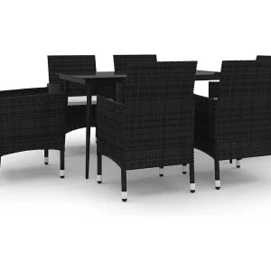 Carlinville  7-delige Tuinset met kussens poly rattan en glas