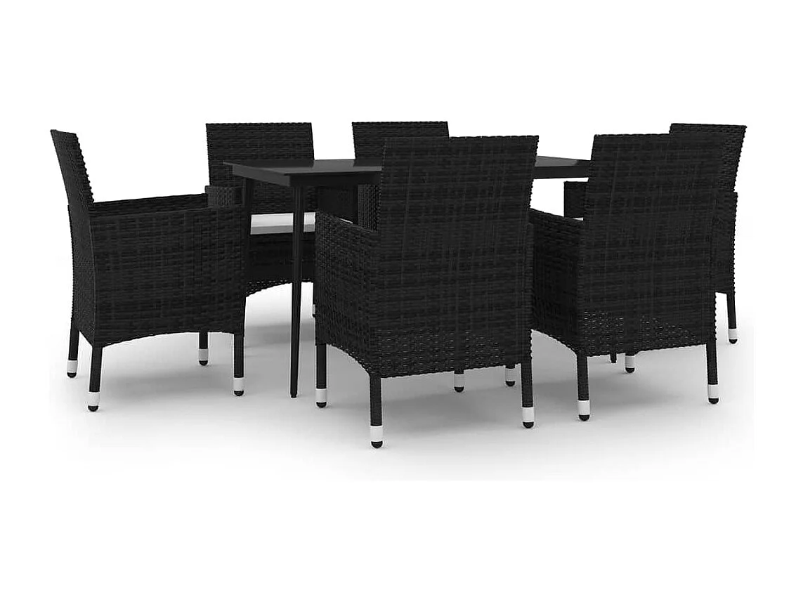 Carlinville 7-delige Tuinset met kussens poly rattan en glas