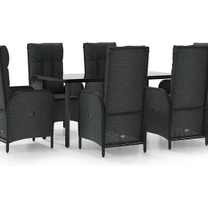 De Haan 7-delige Tuinset met kussens poly rattan zwart De Haan 7-delige Tuinset met kussens poly rattan zwart