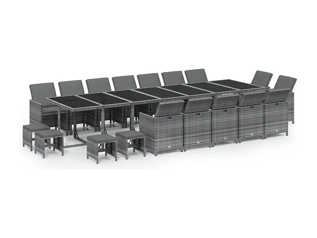 Browns Mills 19-delige Tuinset met kussens poly rattan grijs