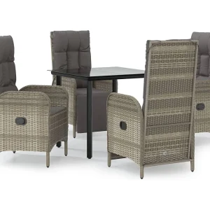 De Haan 5-delige Tuinset met kussens poly rattan zwart en grijs De Haan 5-delige Tuinset met kussens poly rattan zwart en grijs
