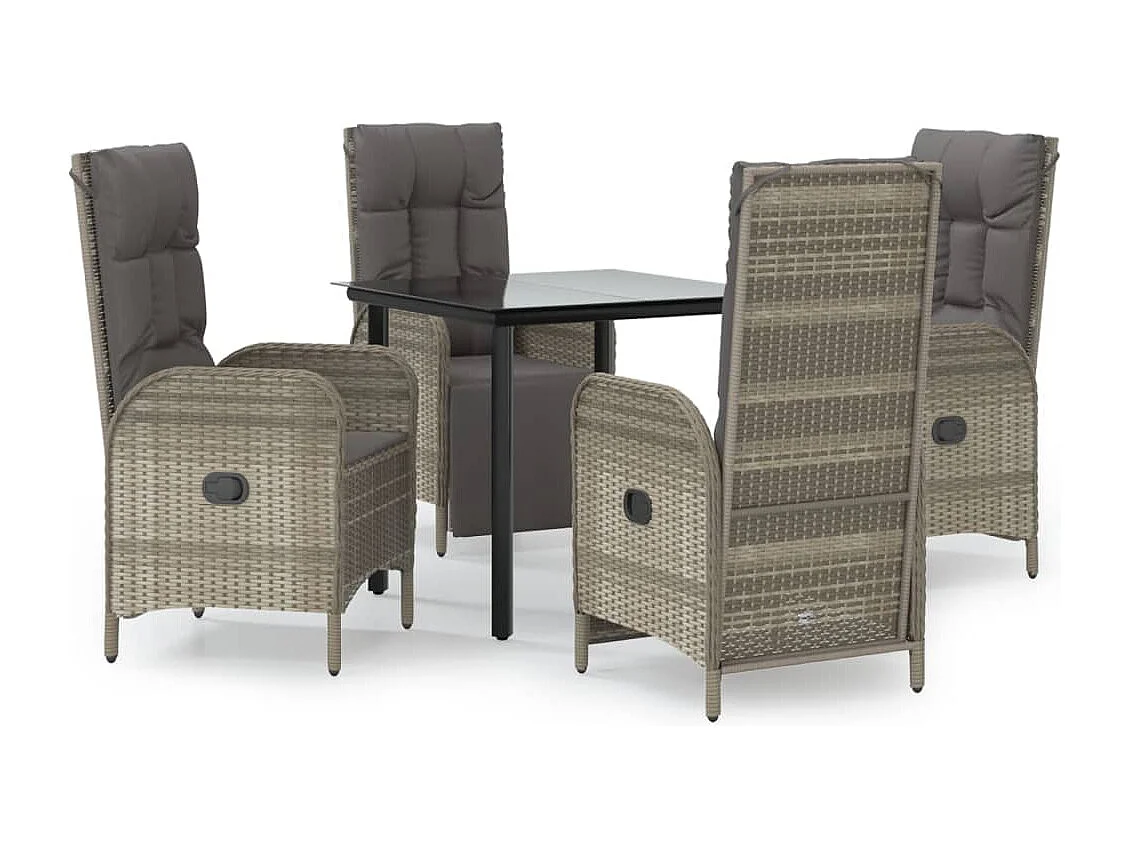 De Haan 5-delige Tuinset met kussens poly rattan zwart en grijs