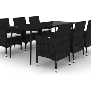 Carlinville  7-delige Tuinset met kussens poly rattan en glas
