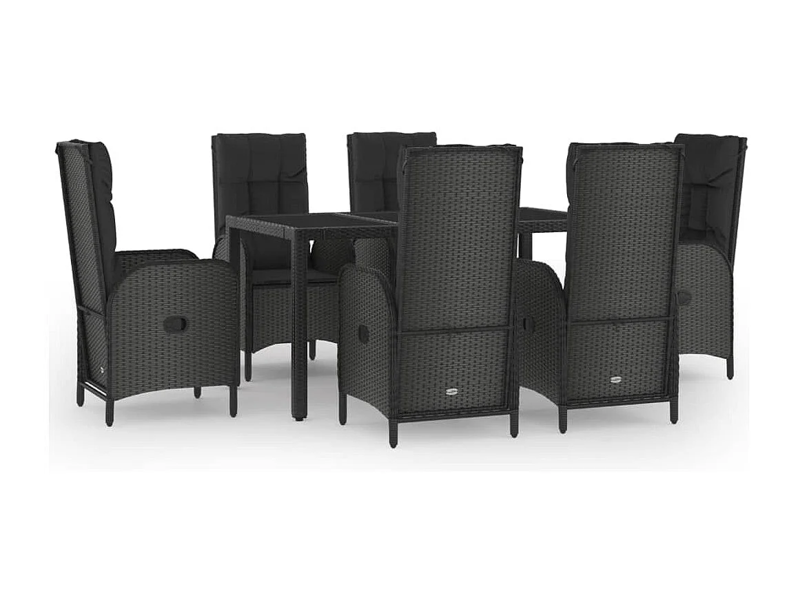 Cisternino 7-delige Tuinset met kussens poly rattan zwart en grijs