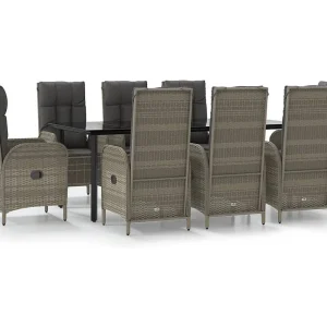 De Haan  9-delige Tuinset met kussens poly rattan zwart en grijs