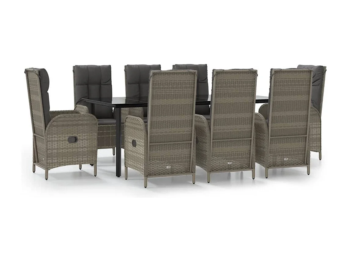 De Haan 9-delige Tuinset met kussens poly rattan zwart en grijs