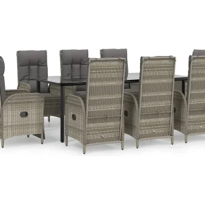 De Haan  9-delige Tuinset met kussens poly rattan zwart en grijs