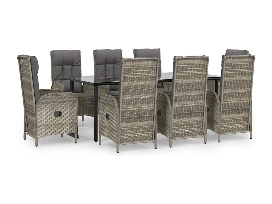 De Haan 9-delige Tuinset met kussens poly rattan zwart en grijs