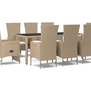 Briena  9-delige Tuinset met kussens poly rattan beige
