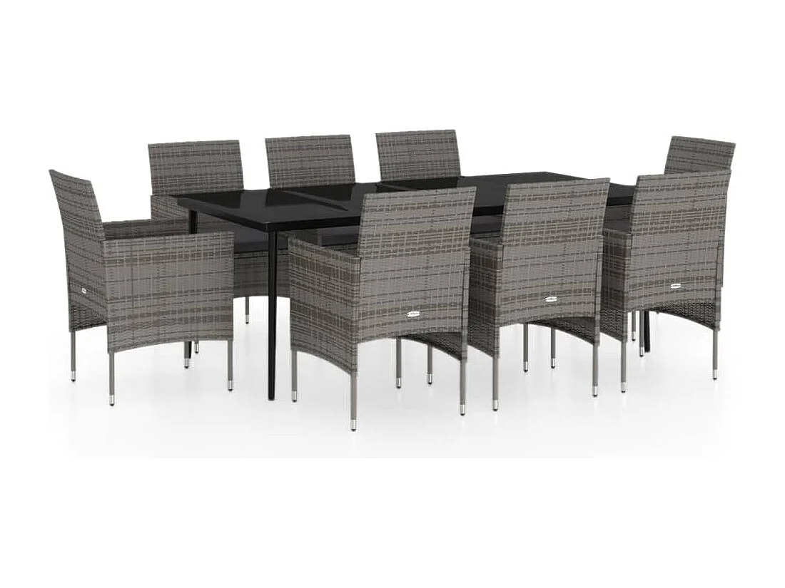 Cesarino 9-delige Tuinset met kussens grijs en zwart