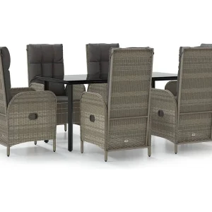 De Haan 7-delige Tuinset met kussens poly rattan zwart en grijs De Haan 7-delige Tuinset met kussens poly rattan zwart en grijs