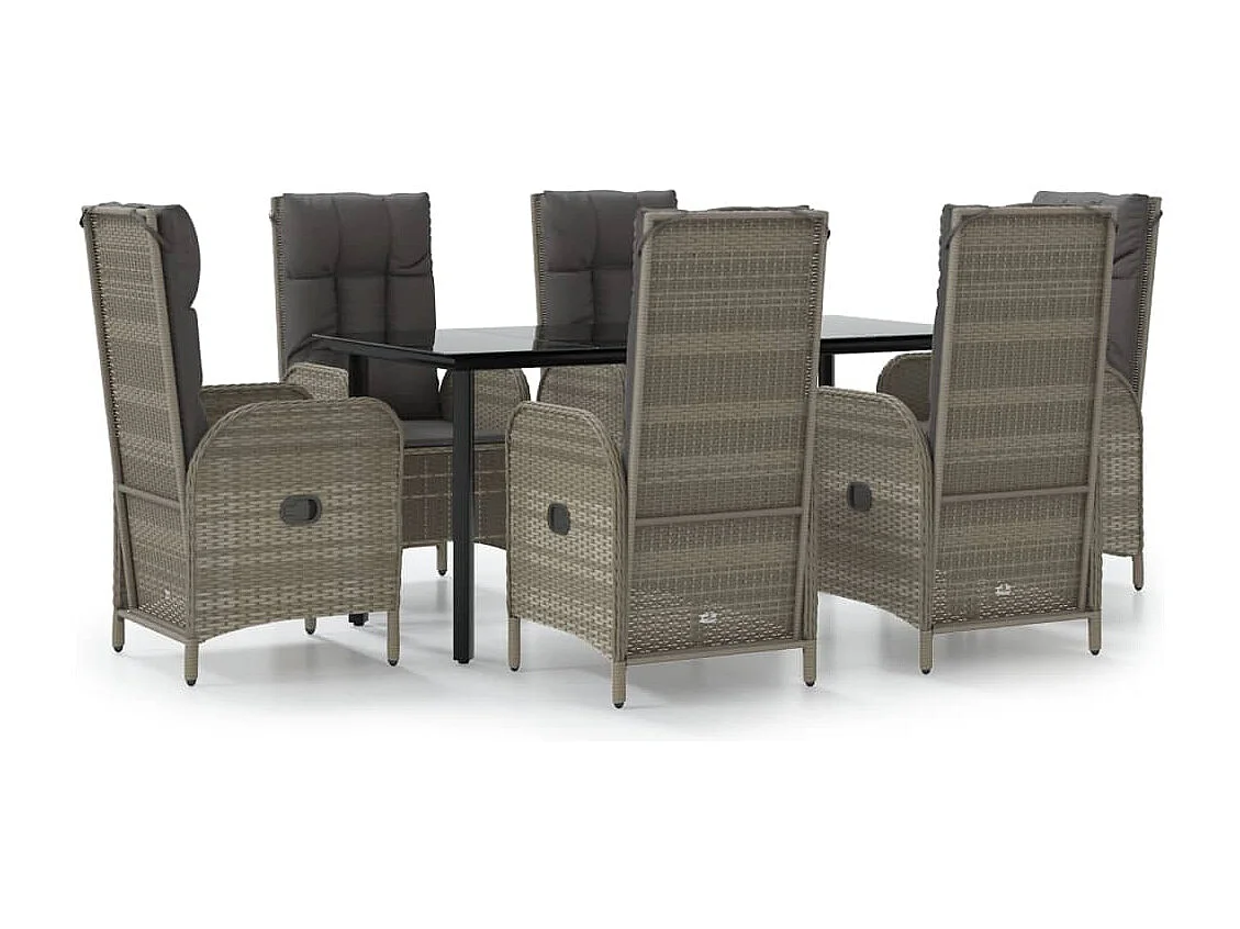 De Haan 7-delige Tuinset met kussens poly rattan zwart en grijs