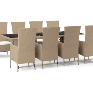 Briena  9-delige Tuinset met kussens poly rattan beige