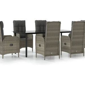 De Haan 7-delige Tuinset met kussens poly rattan zwart en grijs De Haan 7-delige Tuinset met kussens poly rattan zwart en grijs
