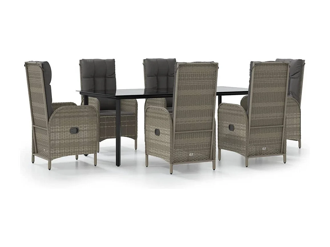 De Haan 7-delige Tuinset met kussens poly rattan zwart en grijs
