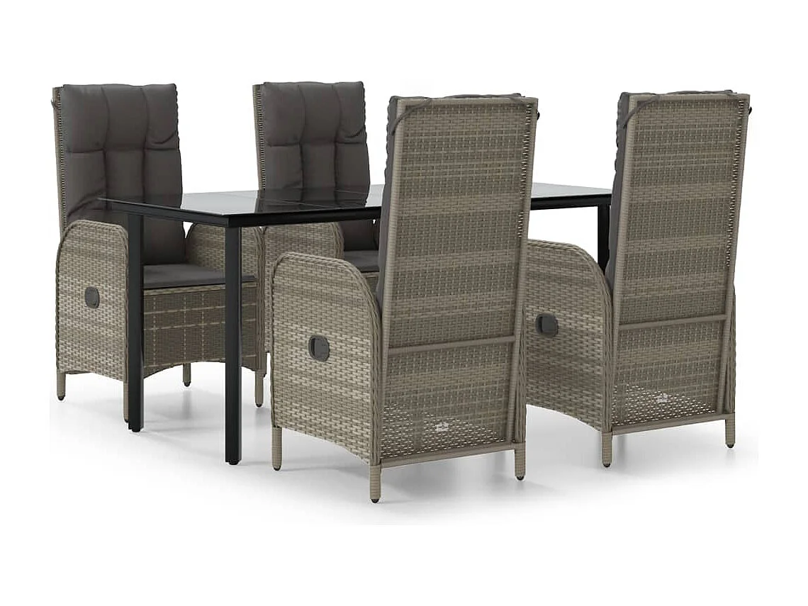De Haan 5-delige Tuinset met kussens poly rattan zwart en grijs