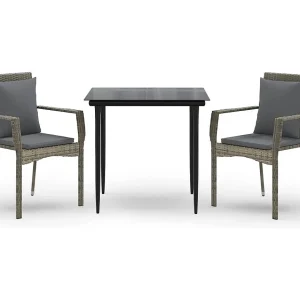 Chelan  3-delige Tuinset met kussens poly rattan zwart en grijs