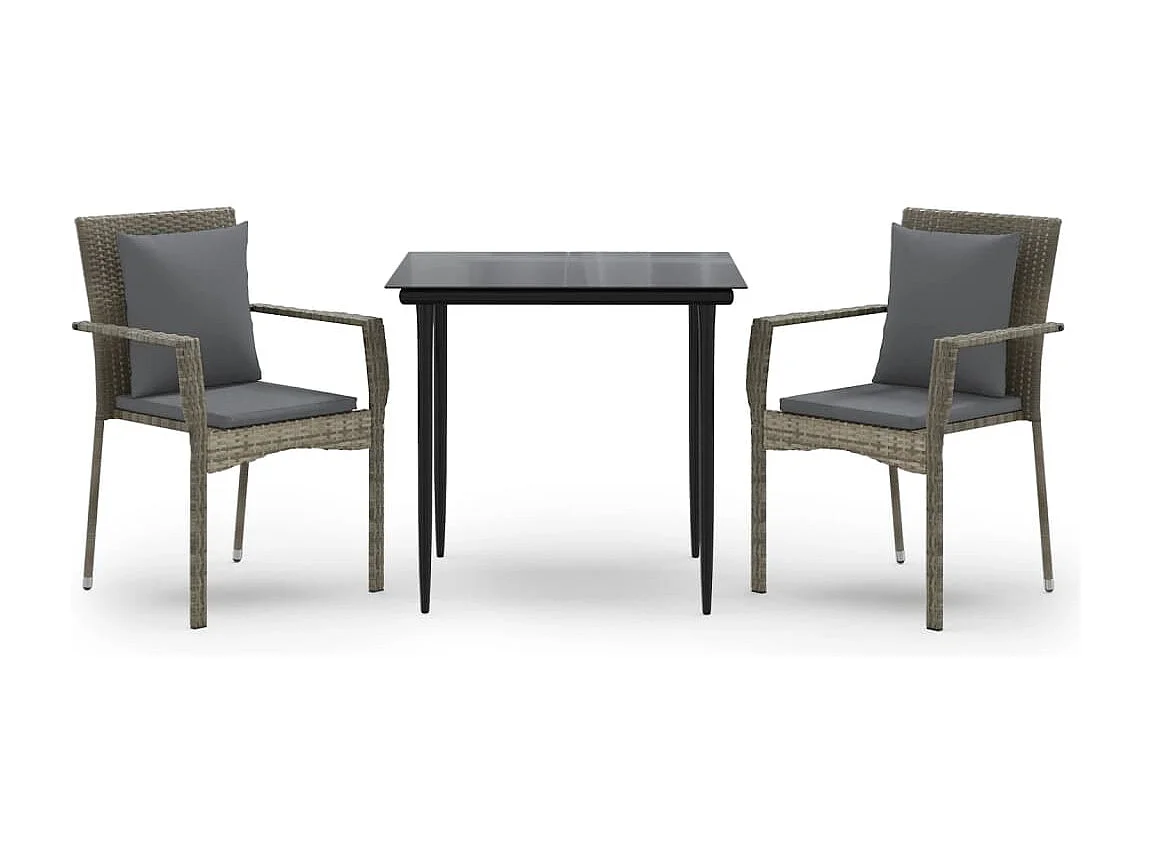 Chelan 3-delige Tuinset met kussens poly rattan zwart en grijs