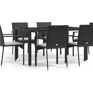 Daniela Patricia 7-delige Tuinset met kussens poly rattan zwart Daniela Patricia 7-delige Tuinset met kussens poly rattan zwart