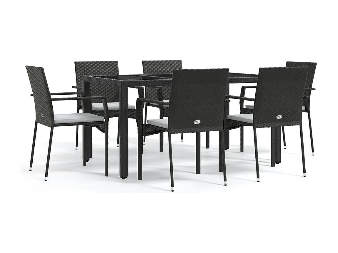 Daniela Patricia 7-delige Tuinset met kussens poly rattan zwart