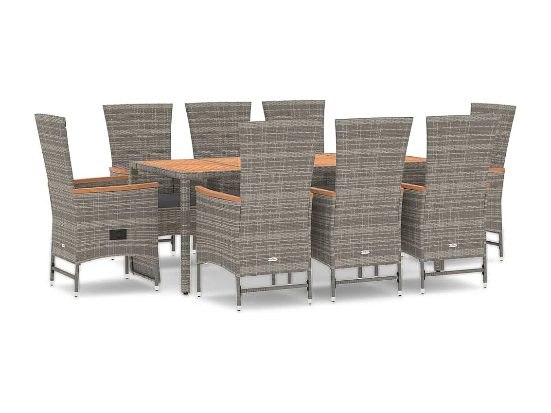 Brunnir 9-delige Tuinset met kussens poly rattan grijs
