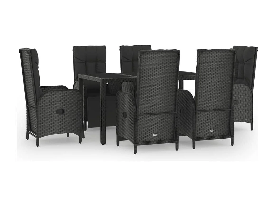 Cisternino 7-delige Tuinset met kussens poly rattan zwart en grijs